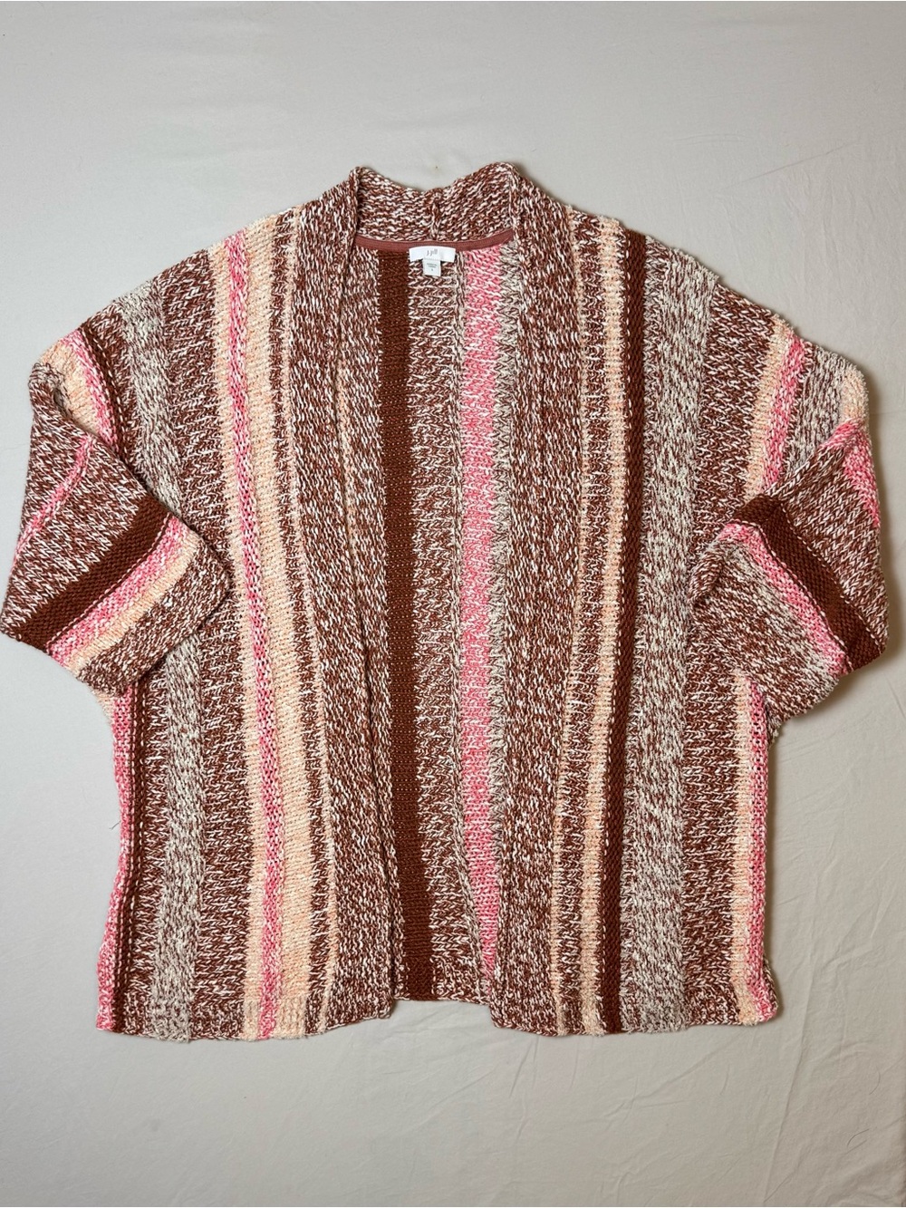 J.Jill Cozy Striped Open-Front Cardigan Sweater - Browns & Pinks EUC